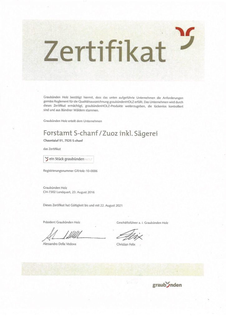Forstamt Graubünden Zertifikat