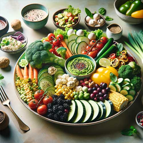 vegan Essen Lebensmittel Gemüse Früchte Vollkorn Getreide Ernährung