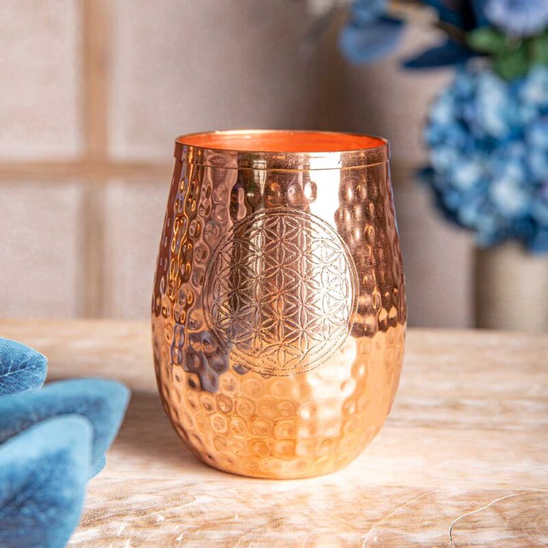 Trinkbecher aus Kupfer mit Blume des Lebens